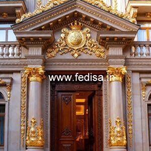 Hotel Front Elevation Design with Marble Texture No-187