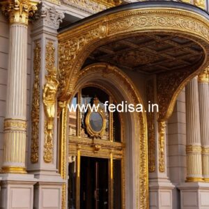 Hotel Entrance Gate Design with Marble and Brass No-628
