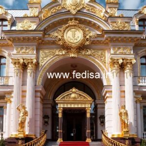 Hotel Front Elevation Design with Decorative Lighting No-761
