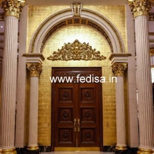 Hotel Front Elevation Design with Marble Texture No-787