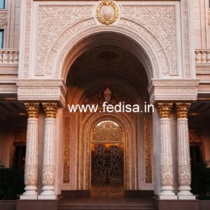 Hotel Entrance Gate Design with Marble and Brass No-1828