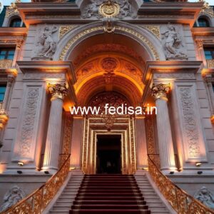 Hotel Front Elevation Design with Decorative Lighting No-1961
