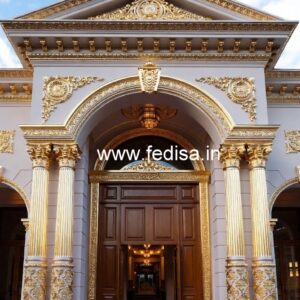 Hotel Front Elevation Design with Marble Texture No-1987