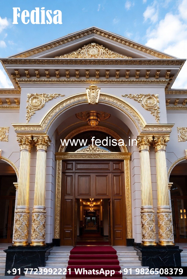 Hotel Front Elevation Design with Marble Texture No-1987