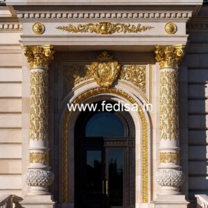 Hotel Entrance Gate Design with Marble and Brass No-2428