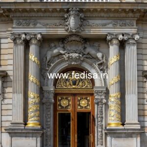 Hotel Elevation Design with Decorative Architectural Lines No-2591