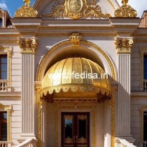 Hotel Entrance Gate Design with Marble and Brass No-3628