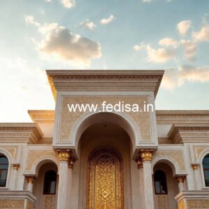 Hotel Front Elevation Design with Marble Texture No-3787