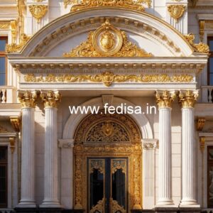 Hotel Entrance Gate Design with Marble and Brass No-4228