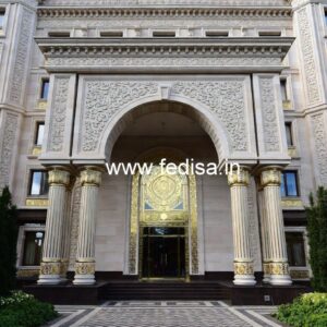 Hotel Front Elevation Design with Marble Texture No-4987
