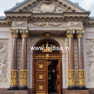 Hotel Elevation Design with Decorative Architectural Lines No-4991