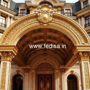 Hotel Entrance Gate Design with Marble and Brass No-5428