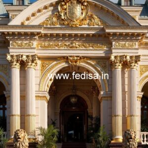Hotel Front Elevation Design with Marble Texture No-5587
