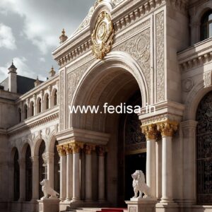 Hotel Elevation Design with Decorative Architectural Lines No-5591