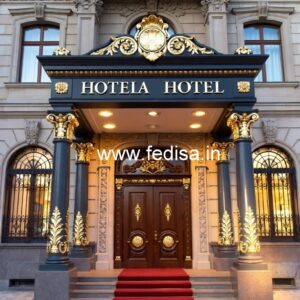 Luxury Hotel Front Elevation with Artistic Appeal No-5977