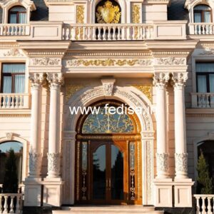 Hotel Entrance Gate Design with Marble and Brass No-6028
