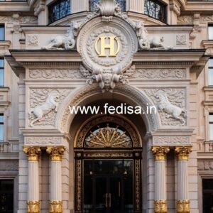 Hotel Front Elevation Design with Decorative Lighting No-6161
