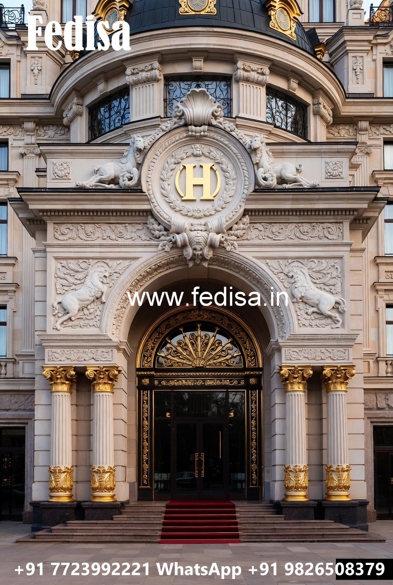 Hotel Front Elevation Design with Decorative Lighting No-6161