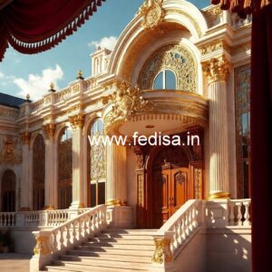 Hotel Front Elevation Design with Marble Texture No-6187