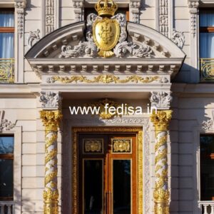 Hotel Elevation Design with Decorative Architectural Lines No-6191