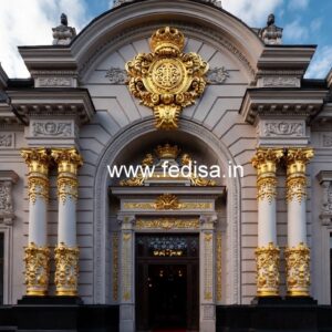 Hotel Entrance Gate Design with Marble and Brass No-6628