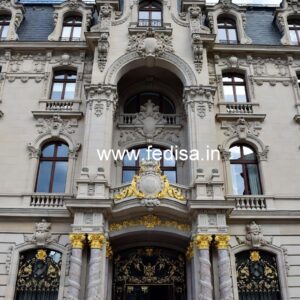 Hotel Front Elevation Design with Marble Texture No-6787