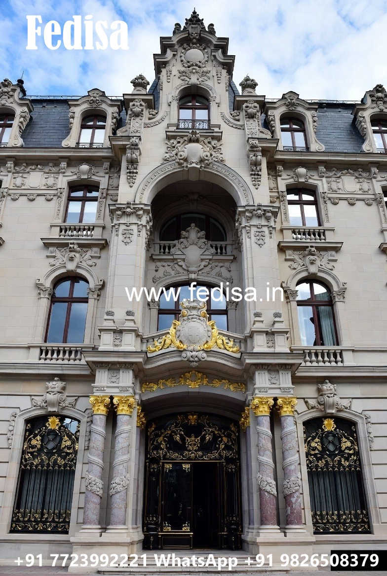 Hotel Front Elevation Design with Marble Texture No-6787