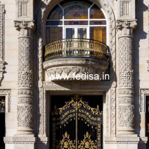 Hotel Elevation Design with Decorative Architectural Lines No-6791