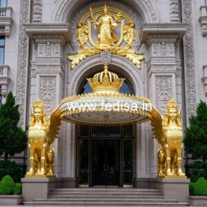 Hotel Entrance Gate Design with Marble and Brass No-7228
