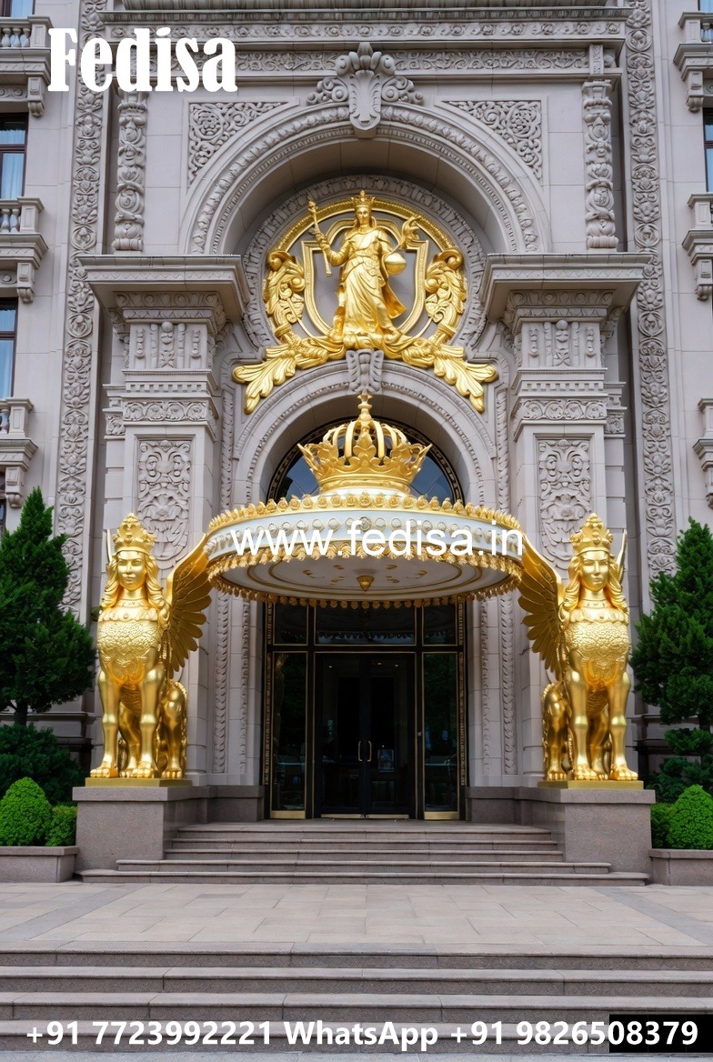Hotel Entrance Gate Design with Marble and Brass No-7228