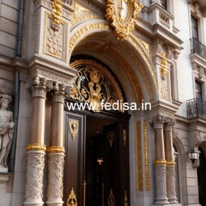 Hotel Front Elevation Design with Marble Texture No-7387