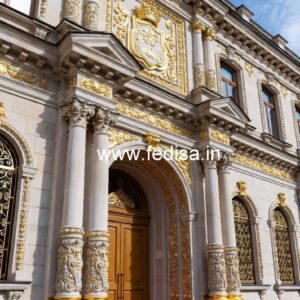 Hotel Elevation Design with Decorative Facade Panels No-7943