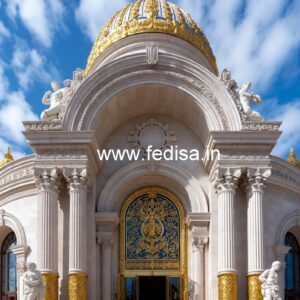 Hotel Entrance Gate Design with Marble and Brass No-8428