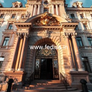 Hotel Front Elevation Design with Marble Texture No-8587