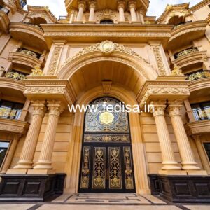 Hotel Entrance Gate Design with Marble and Brass No-9028