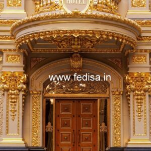 Hotel Front Elevation Design with Marble Texture No-9187