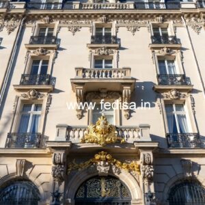 Hotel Elevation Design with Decorative Architectural Lines No-9191
