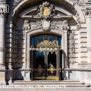 Hotel Entrance Gate Design with Marble and Brass No-9628