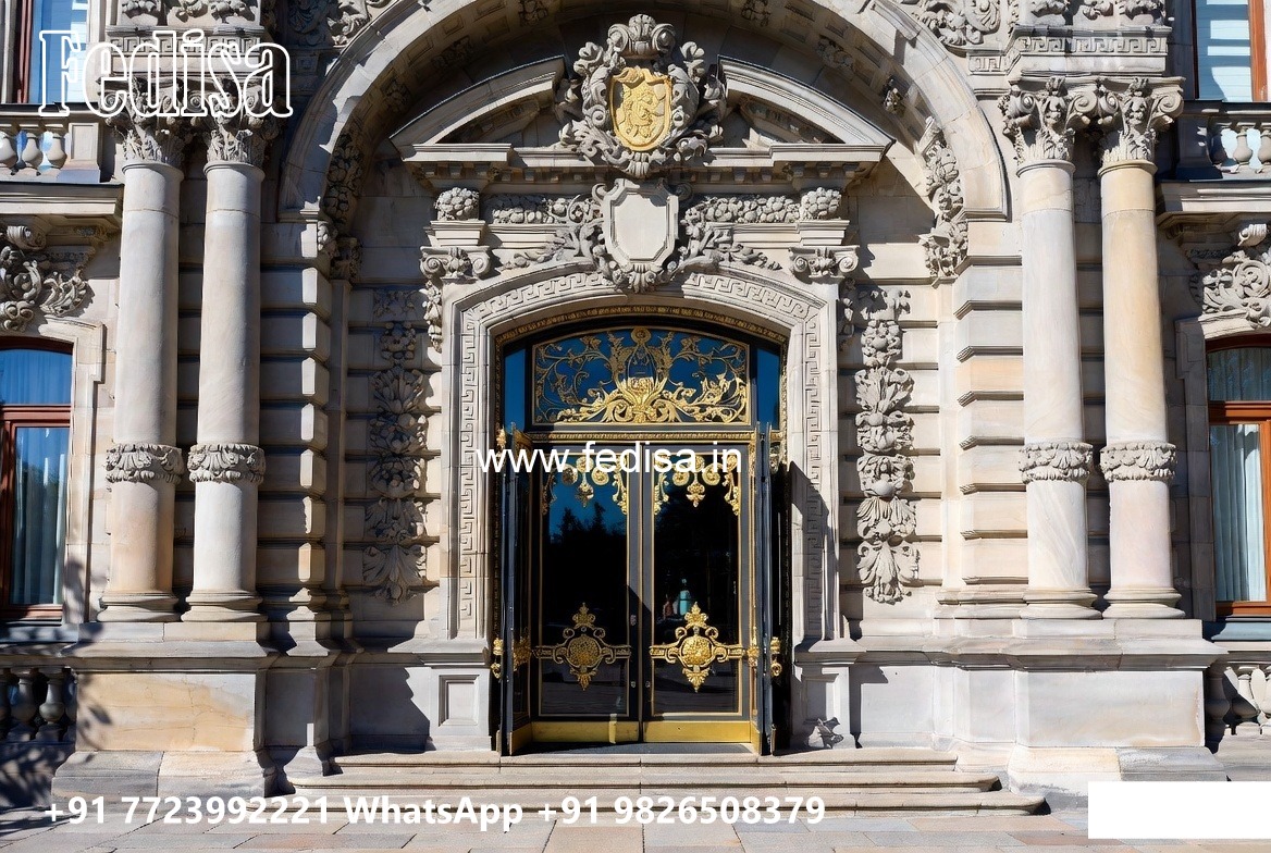 Hotel Entrance Gate Design with Marble and Brass No-9628