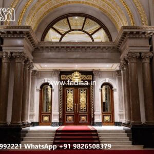 Hotel Front Elevation Design with Marble Texture No-9787