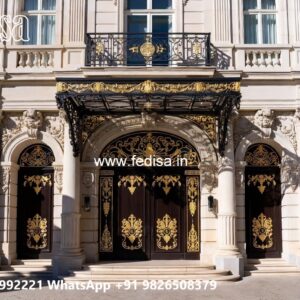 Hotel Entrance Gate Design with Marble and Brass No-10228